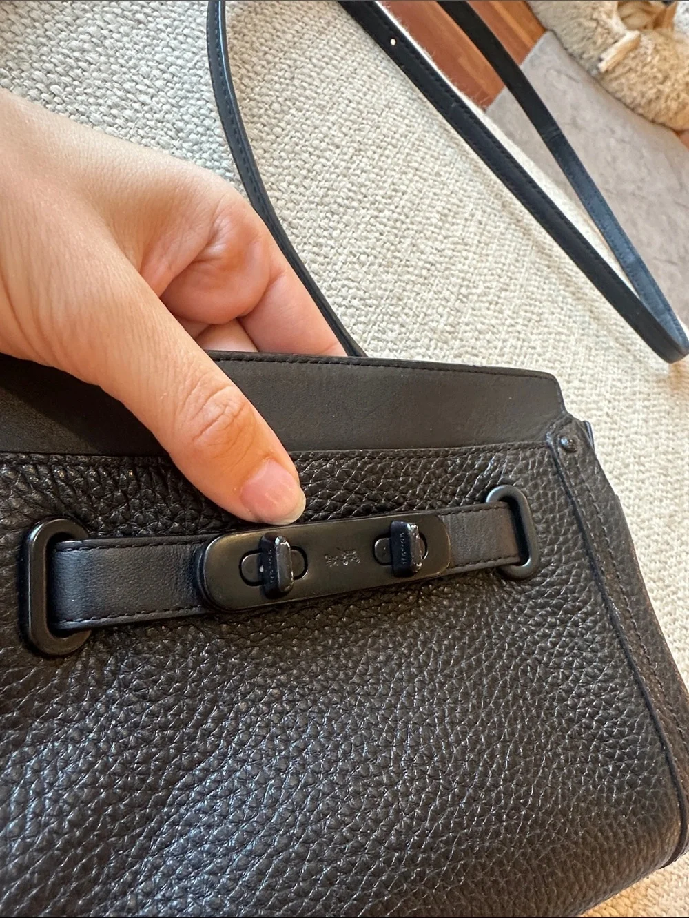 Coach Swagger Wristlet, Black Pebbled Leather - Picture 3 of 6